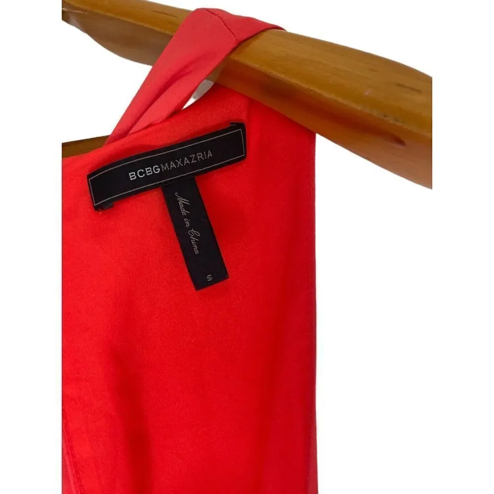 BCBG MaxAzria Orange Chiffon Open Back Maxi Dress Gown Size S Tie Waist